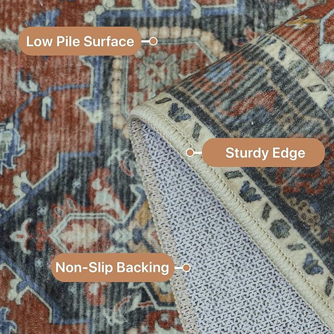 GENIMO 2'6''x14 Runner Rugs for Hallway, Machine Washable Non Slip Vintage Retro Rugs, Low Pile Lightweight Soft Print Rug for enrtyway, Corridor, Home Office, Kitchen, Bordeaux