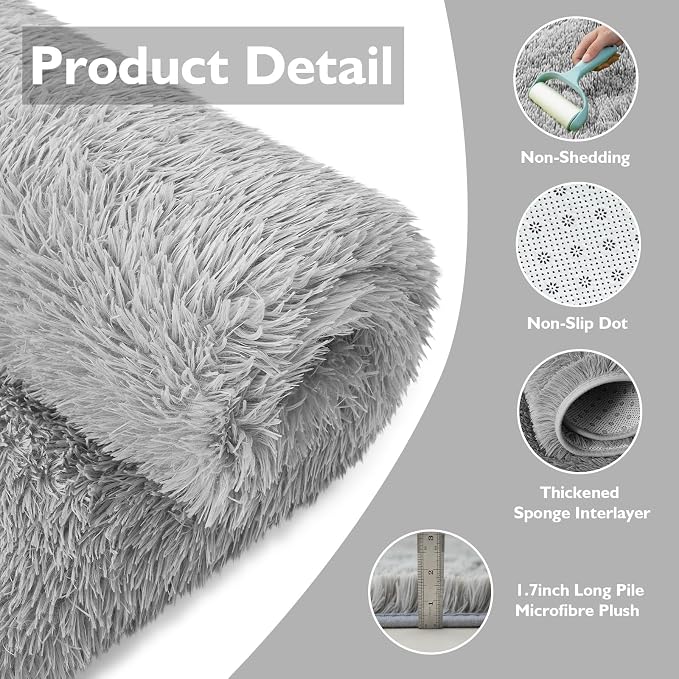 Shag Area Rug for Bedroom 3x5, Soft Fuzzy Rug Non-Shedding Indoor Plush Carpet - Image 3