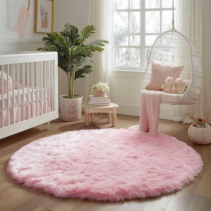 Amdrebio Light Pink Small Cute Round Rug 3Ft - Image 9