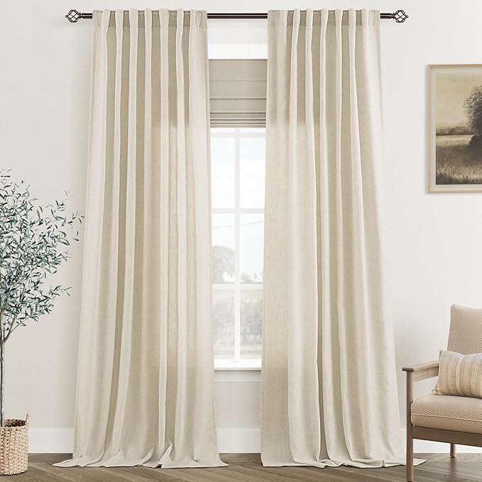 Faux Linen Beige Curtains 98 inches Long by Jolilight