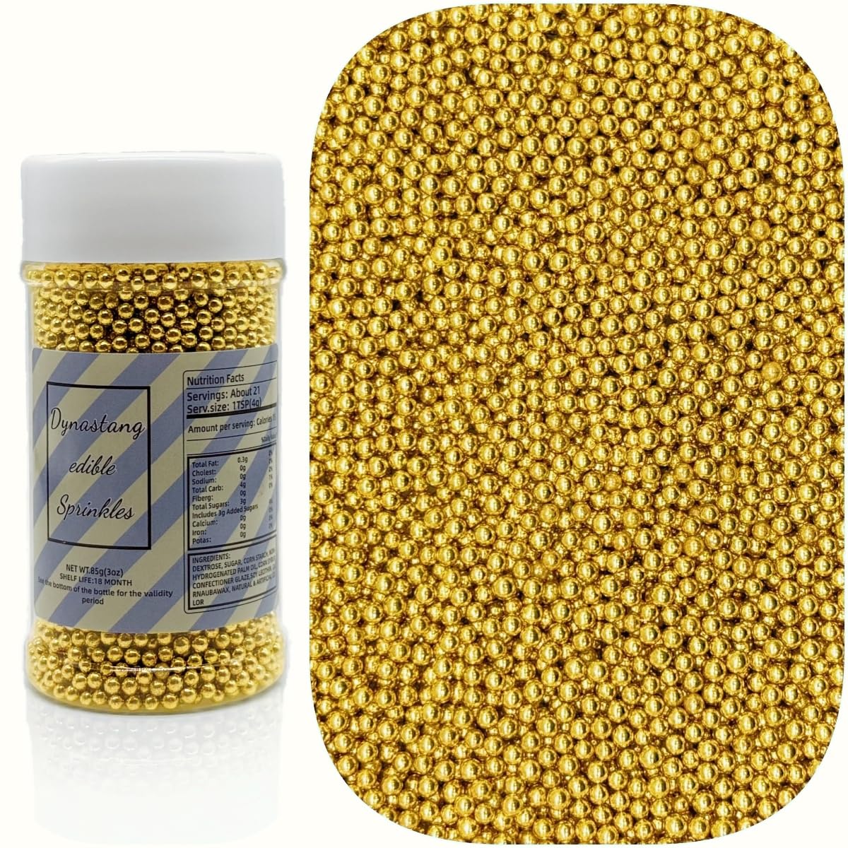 Dynastang 2mm Super Gold Pearls Sprinkles Edible Pearls Cake Decorating Stars Cake Decorations Cupcake Toppers Cookie Decorating Perfect for Cakes, Cupcakes, Desserts Toppings 3OZ