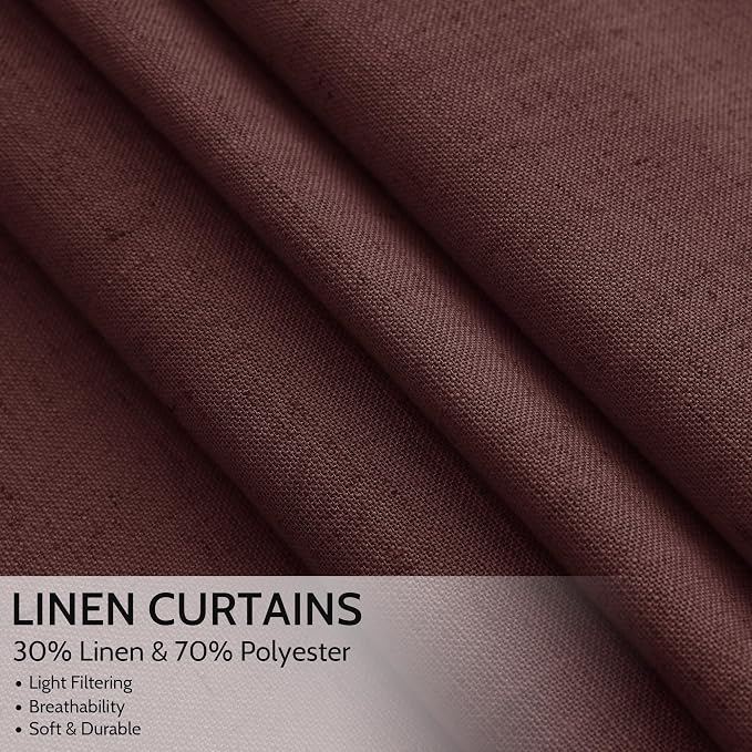 Nanspring Reddish Brown Linen Blend Light Filtering Back Tab Curtains 102 - Image 2
