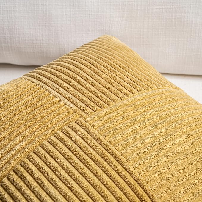 Fancy Homi 2 Packs Mustard Yellow Decorative Throw Pillow Covers 16x16 Inch - Image 3