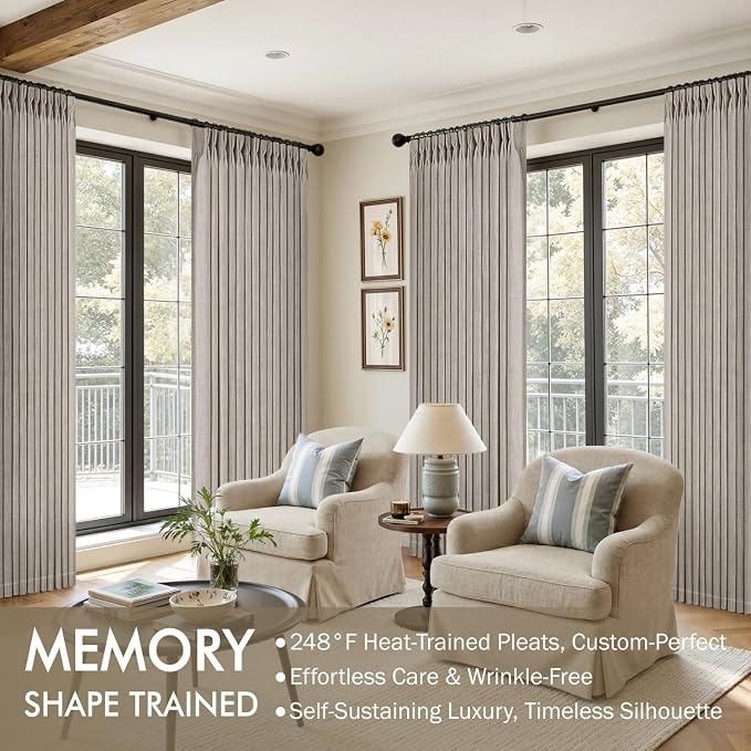 MIULEE Pinch Pleated Thick Linen Curtains 102 Inches Long 2 Panels - Image 2