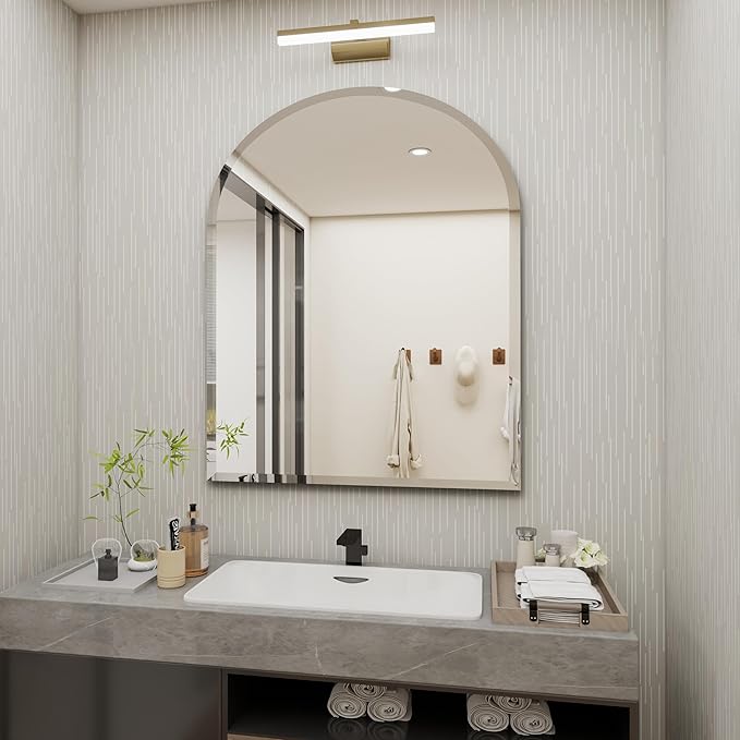 Arched Bathroom Mirror, 28X40 inch Arched Frameless Mirror, Arch Wall Mirror，Frameless Mirrors for Bathroom,Beveled Bathroom Mirror.