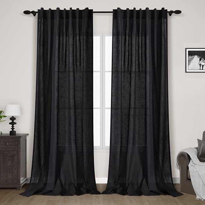Black Linen Curtains 144 inch Extra Long by Nanspring
