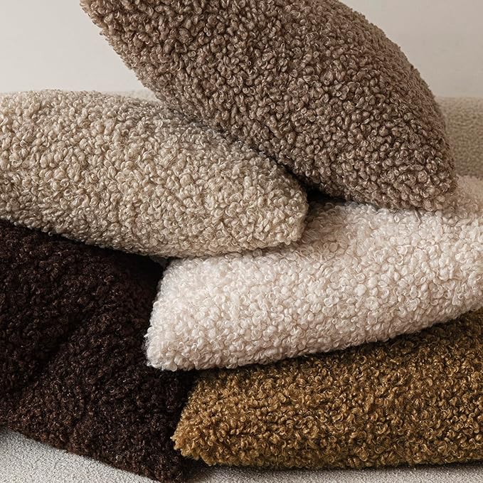 Foindtower 2 Pieces 16x16 Inch Dark Brown, Faux Fur Throw Pillow Cover Accent Sherpa Furry Pillow Covers Fuzzy Soft Pillowcases Cozy Sheepskin Decorative Fleece Cushion Case for Bed Couch Living Room