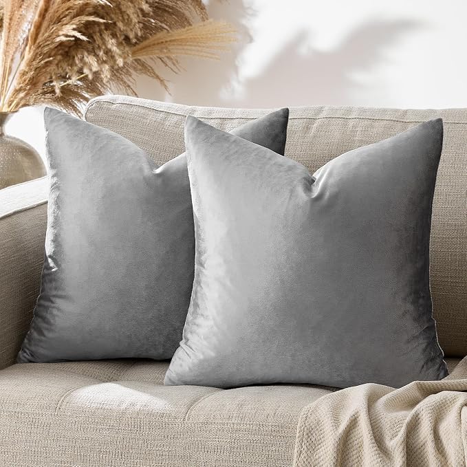 GIGIZAZA Dark Grey Pillow Covers 18x18, Velvet Square Throw Pillows Modern - Image 8