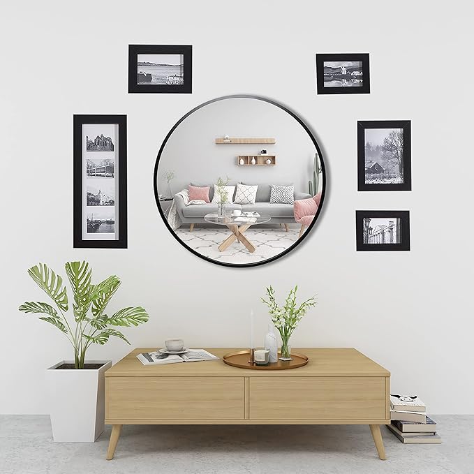 FrameWorks 20" Deluxe Contemporary Black Circular Aluminum Mirror