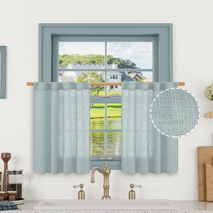 LAMIT Short Window Linen Curtains 36 Inch Length 2 Panels, 34 x 36 Inch by LAMIT