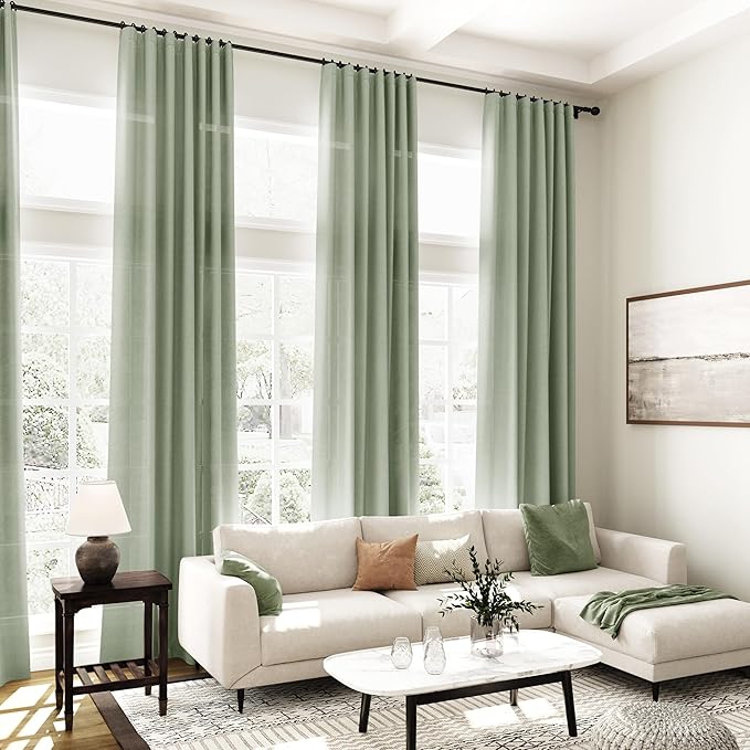 Nanspring Desert Sage Linen Curtains Semi Sheer 96 Inches Long 2 Panels Set - Image 7