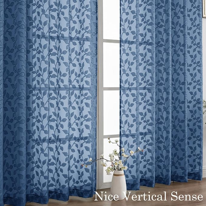 Chyhomenyc Dusty Blue Sheer Curtains 96 Inch Length 2 Panels Set, Light - Image 9