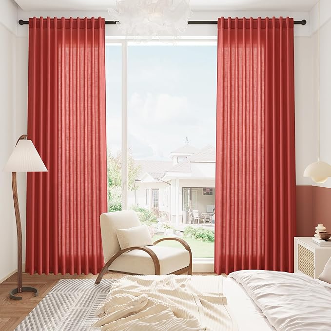 Nanspring Christmas Red Linen Curtains 84 Inch Length 2 Panels Set - Image 8