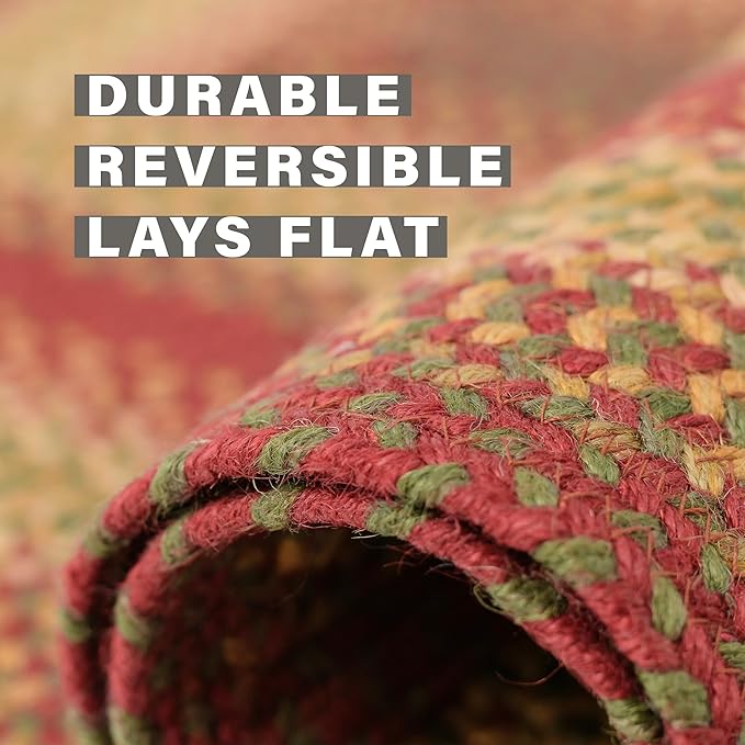 Homespice Cider Barn Cranberry Red Oval Braided Rug, Jute, 6x9' - Perfect Country Rustic Decor for Bedroom, Living Room, Everywhere