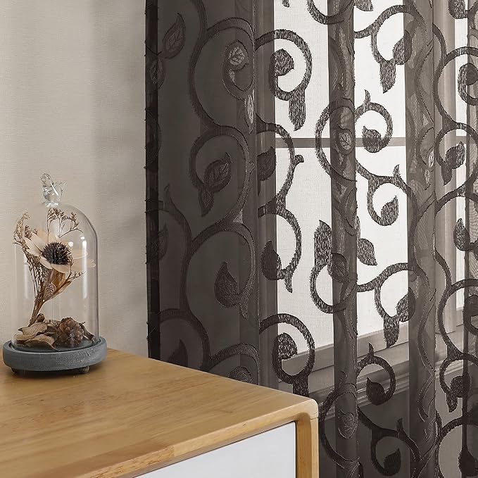 OWENIE Furman Chocolate Sheer Curtains 84 inches Long - Image 4