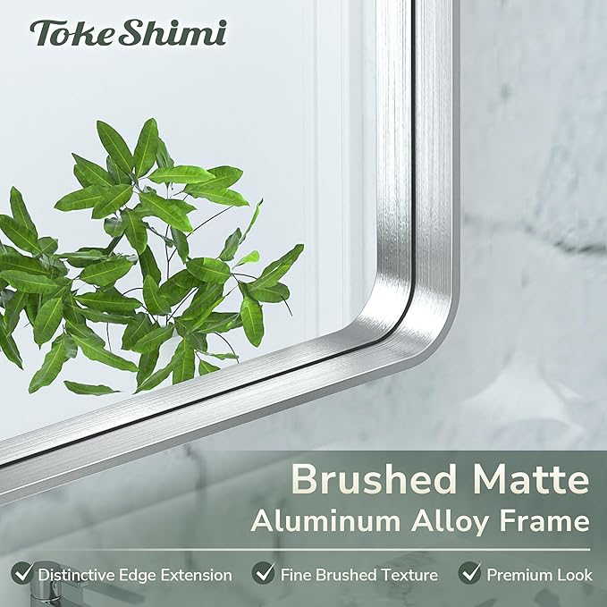 TokeShimi 28x36 Inch Brushed Silver Bathroom Vainty Mirror for Wall with Non-Rusting Aluminum Alloy Brushed Metal Frame for Modern Farmhouse Bedroom Living Room Decor (Horizontal/Vertical)