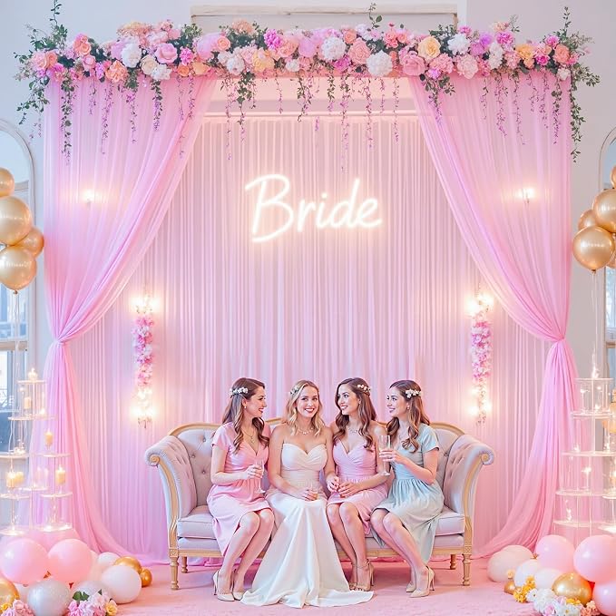 20ft x 12ft Pink Tulle Backdrop Curtain - Image 3
