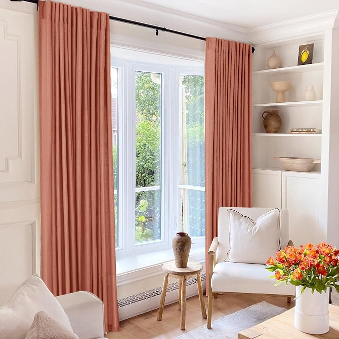 96 inch Linen Terracotta Curtains 2 Panels - Image 6