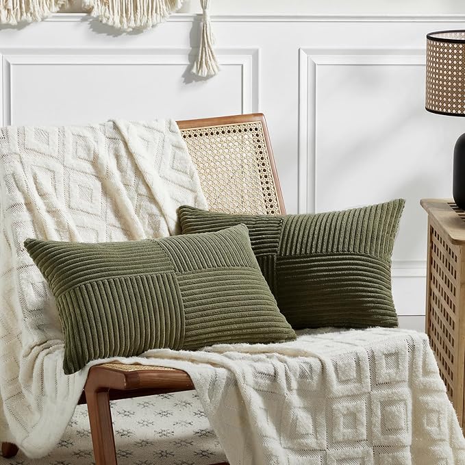 Fancy Homi 2 Packs Olive Green Lumbar Decorative Throw Pillow Covers 20x28 Inch by Fancy+Homi