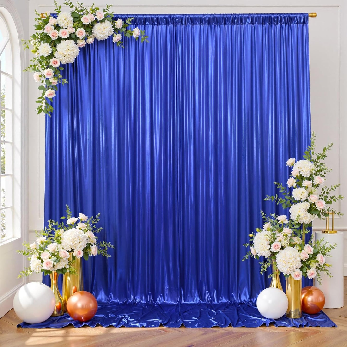 gogoparti 20x10FT Sapphire Blue Sequin Backdrop Curtain - 4 Panels of 5x10FT Wrinkle-Free Glitter Drapes for Photography, Birthdays, Weddings & Graduations