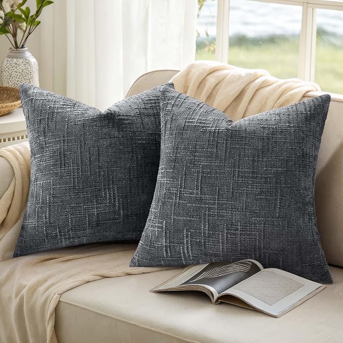 decorUhome Dark Grey Chenille Euro Sham Throw Pillow Covers 26x26 Set of 2 - Image 9