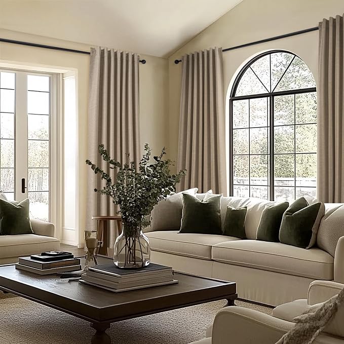 Topfinel 105 Inches Long Custom Black Out Faux Thick Linen Drapery Panels - Image 2