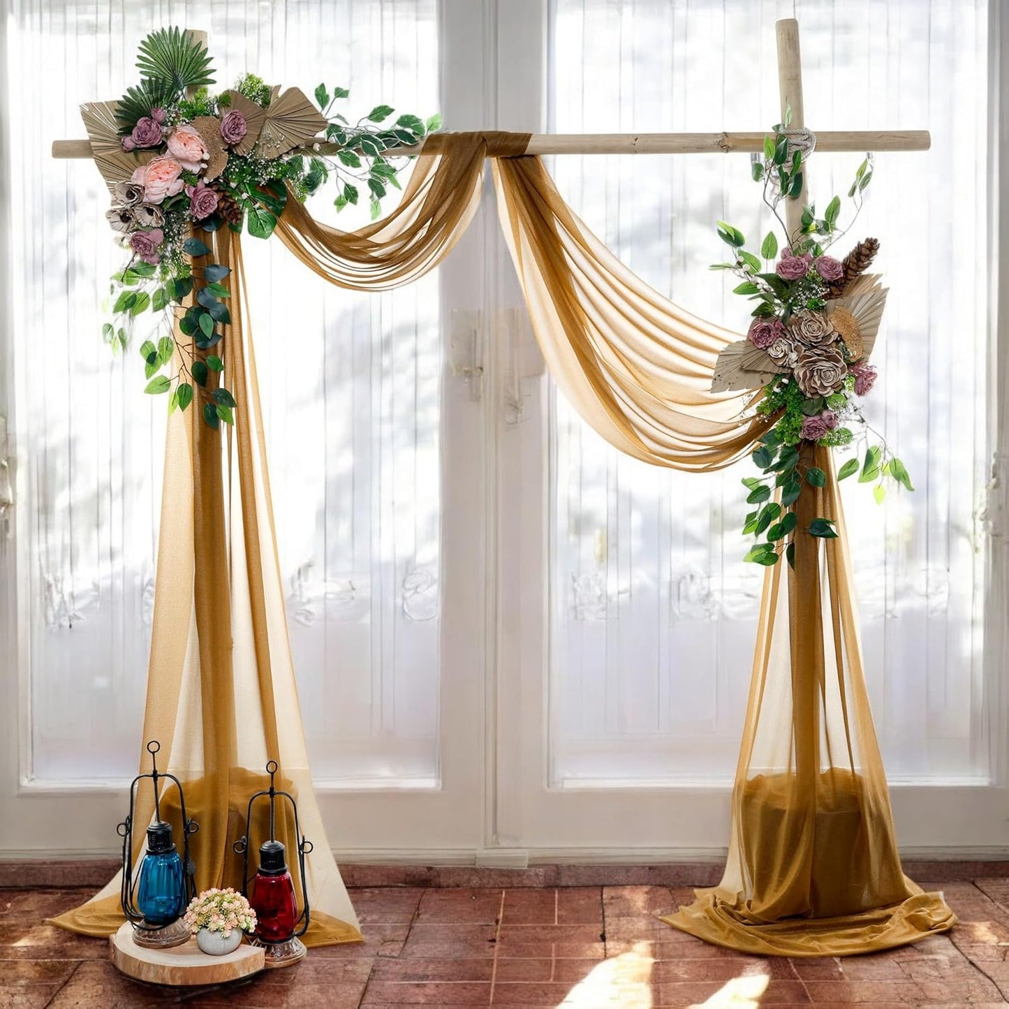 MDS Halloween Chiffon Draping Fabric - 2 Panel, 30" Wide x 40ft Long - Sheer Spooky Arbor & Canopy Drapery for Haunted House Backdrops, Party Ceilings, DIY Costumes & Themed Events - Mocha