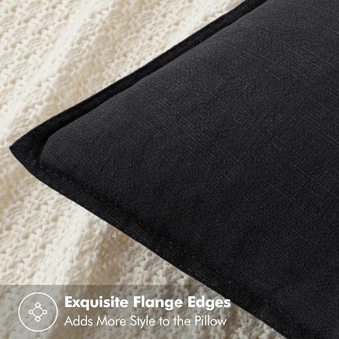 MIULEE Decorative Linen Euro Sham Pillow Covers 24x24 Black ​Boho Farmhouse​ - Image 2