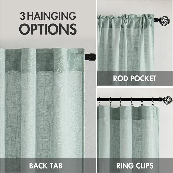 MIULEE Sea Green Linen Curtains 90 Inch Long - Image 3