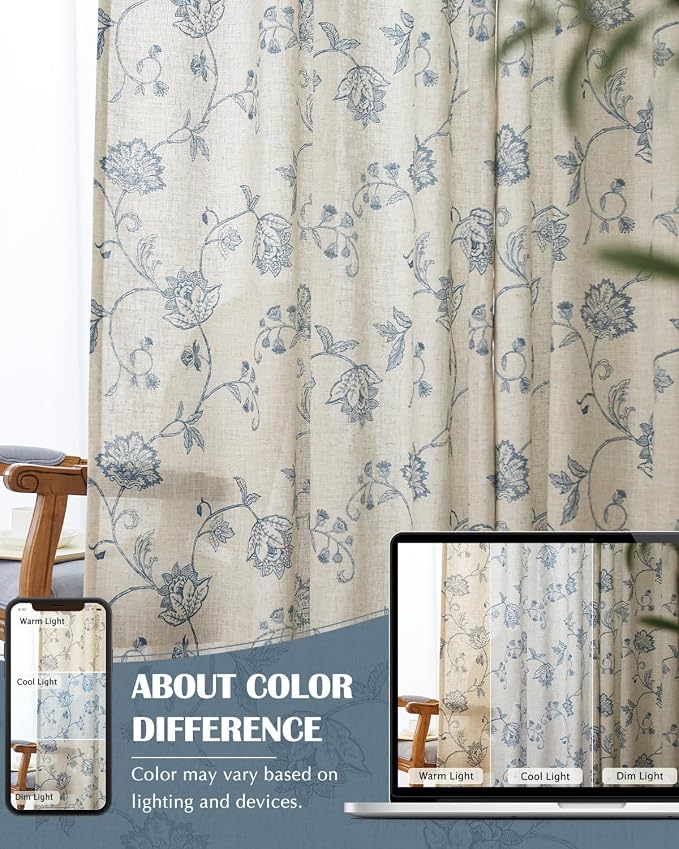 jinchan Linen Curtains Floral Curtains 96 Inch Length - Image 7