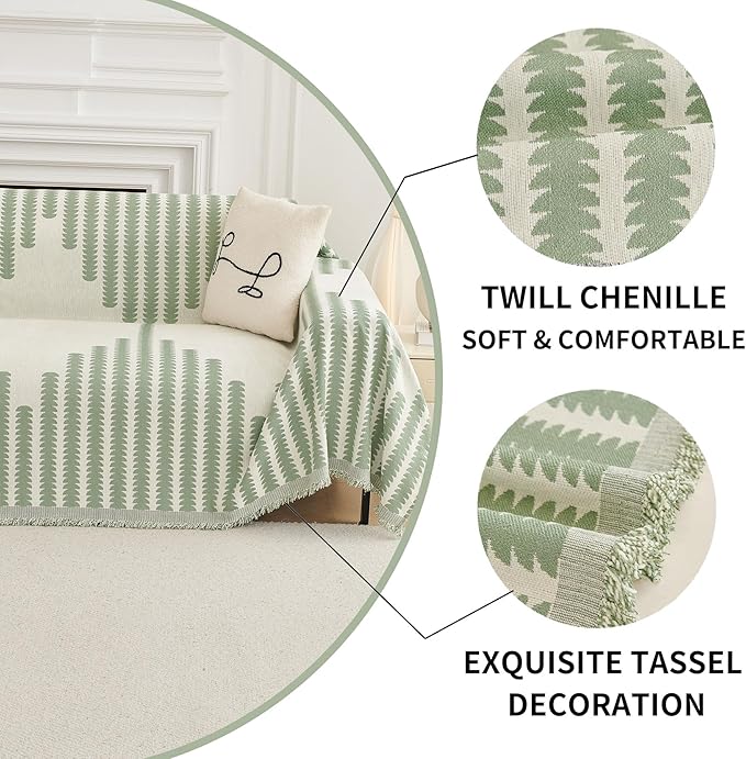 HAOMAIJIA Boho Sofa Covers Couch Covers for 3 Cushion Couch Sofa Pet Friendly Soft Thick Non Slip Couch Cover for Dogs Washable Sectional Couch Covers L Shape Furniture Protector (Green, 71"x118")