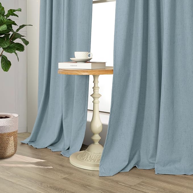 Slate Stone Blue Linen Blackout Curtains 90 Inch Long 2 Panels - Image 7