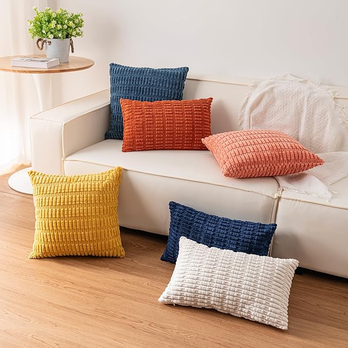 Pack of 2 Corduroy Decorative Throw Pillow Covers 12x20 Inch Soft Striped - Image 6
