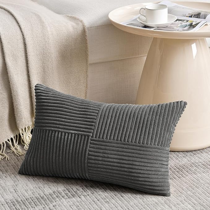 Fancy Homi 2 Packs Dark Gray Lumbar Decorative Throw Pillow Covers 12x20 Inch - Image 2