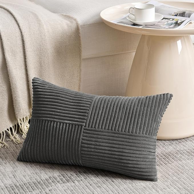 Fancy Homi 2 Packs Dark Gray Lumbar Decorative Throw Pillow Covers 20x28 Inch - Image 2