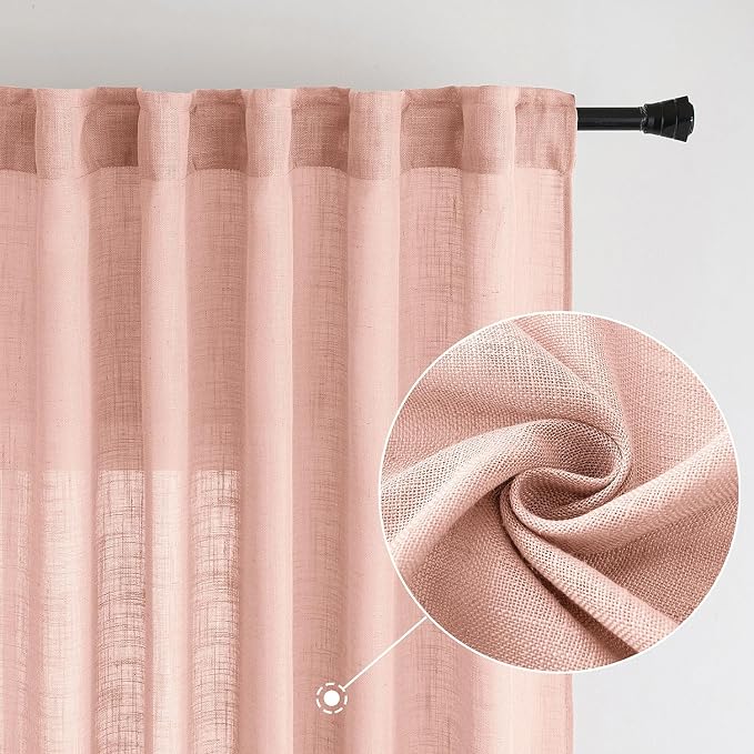 MIULEE Blush Pink Linen Curtains 108 Inches Long 2 Panels - Image 2