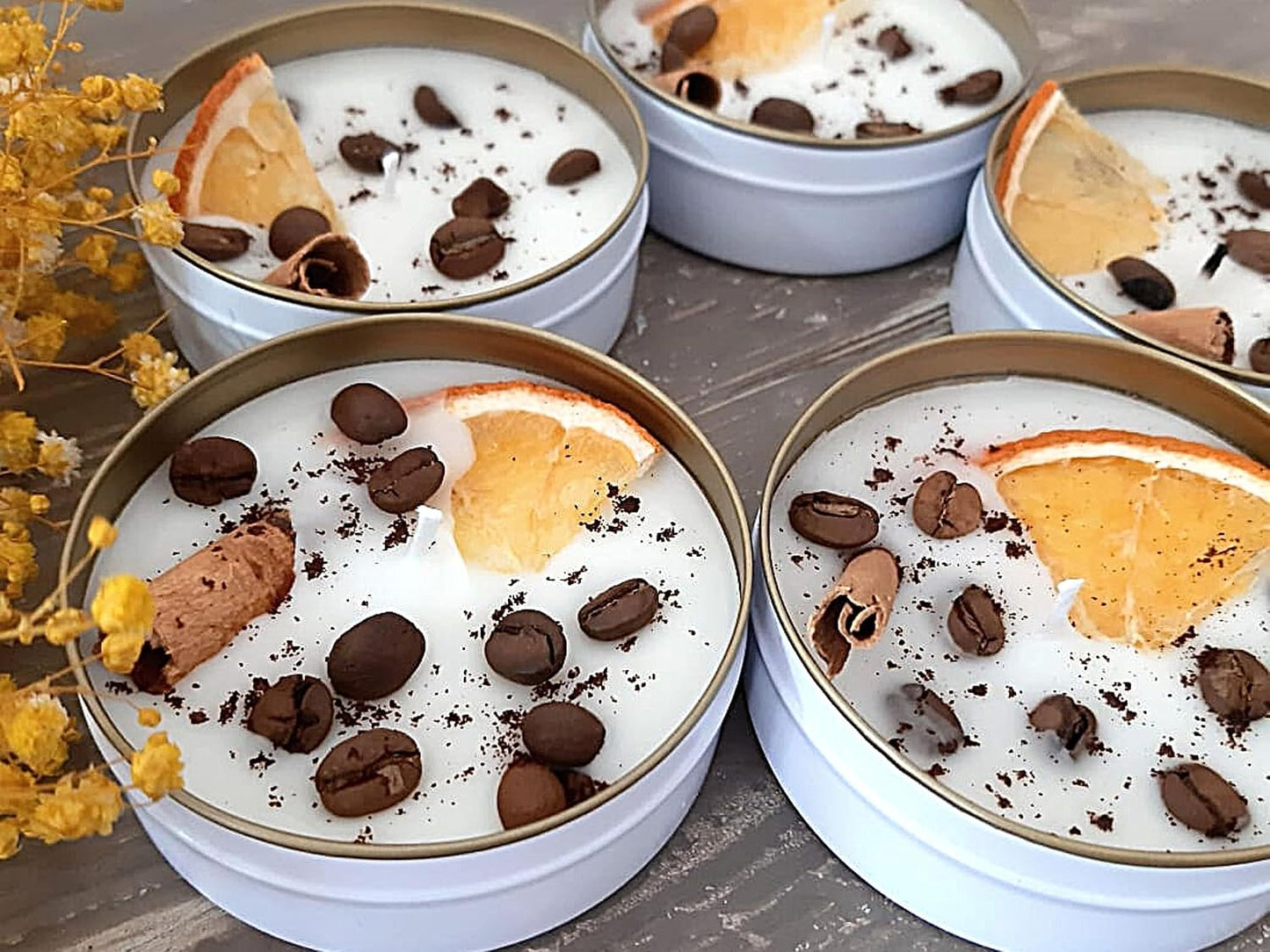 Coffee Scented Soy Wax Candle Favors with Hand-Placed Orange and Cinnamon Stick - Handmade Gift Set for Wedding Guest - Bridal Shower Baby Shower Birthday (70 Pieces)