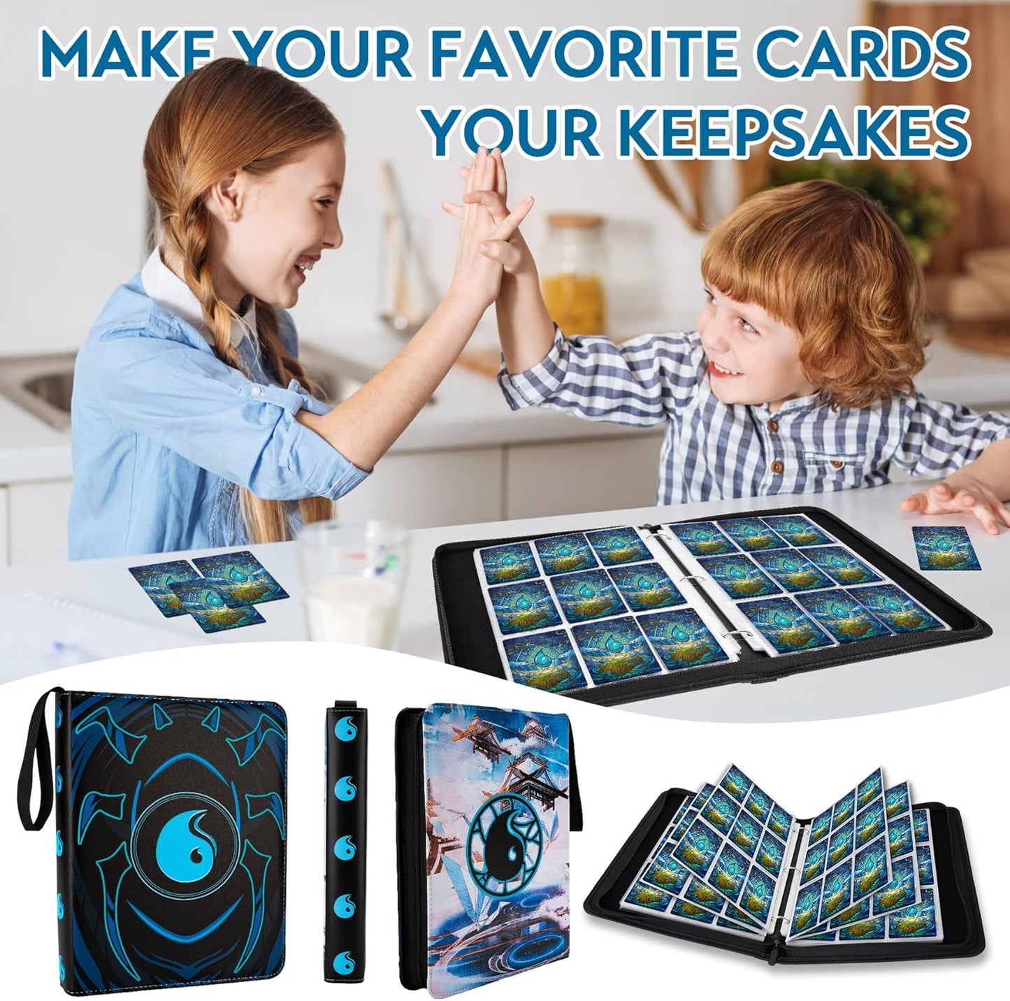 9 Pocket Card Binder for MTG/YGO/PTCG/Game Cards, Holds 900 Cards,Premium Card Collector Book for TCG Players,Toys Gifts for Kids(Blue)