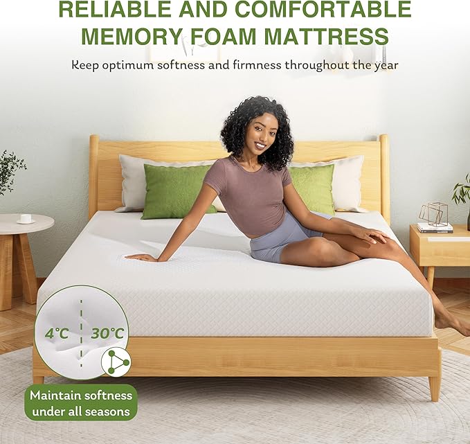 Twin XL Memory Foam Mattress, 10 Inch Bed Mattress in a Box with Cooling Green Tea Gel, Relieve Pressure with Medium Support, CertiPUR-US Certified, 80''L x 38''W, White