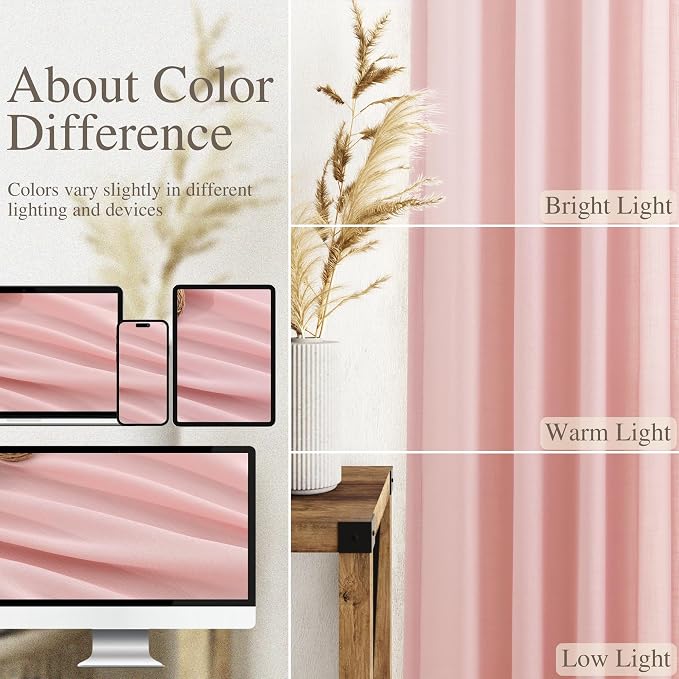Pink Linen Curtains 90 Inch Long 2 Panels Set - Image 3