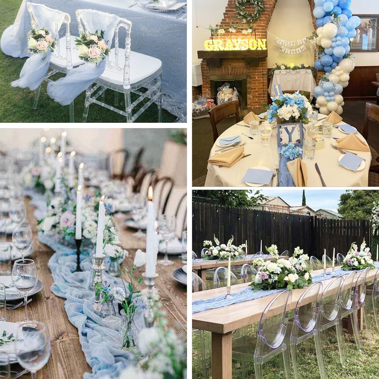 10 Pack Dusty Blue Cheesecloth Table Runner 35x120 Inch, Fall Thanksgiving 10FT Boho Gauze Cheese Cloth Table Runner Rustic Semi-Sheer Runner for Wedding Bridal Baby Shower Birthday Party Home Decor