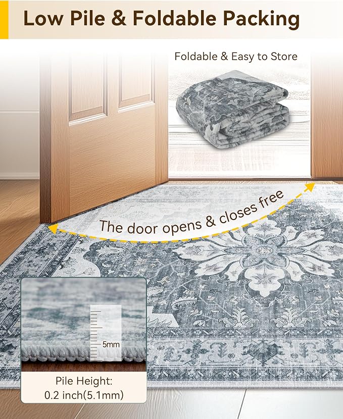 RELEANY Area Rugs 3'x5' Washable Non-Slip, Floral Vintage Distress Print - Image 7