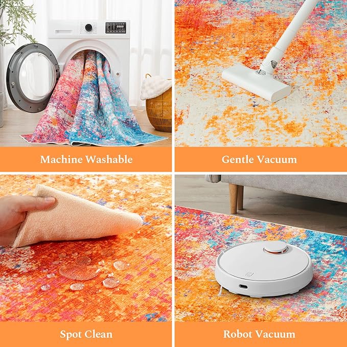 Rugflix 6x9 Area Rugs for Living Room, Washable Large Multicolor Rug - Image 4