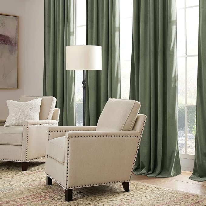 RYB HOME Sage Green Velvet Curtains 108 inch, Room Darkening Super Soft Velvet - Image 5