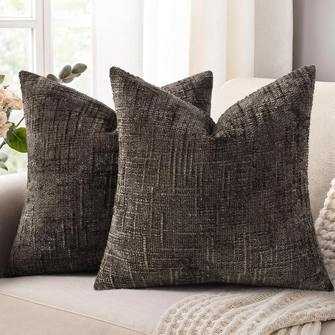 decorUhome Dark Brown Chenille Euro Sham Throw Pillow Covers 24x24 Set of 2 by decorUhome