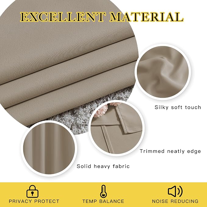 NICETOWN Blackout Taupe Curtains & Drapes 90 inches Long - Image 3