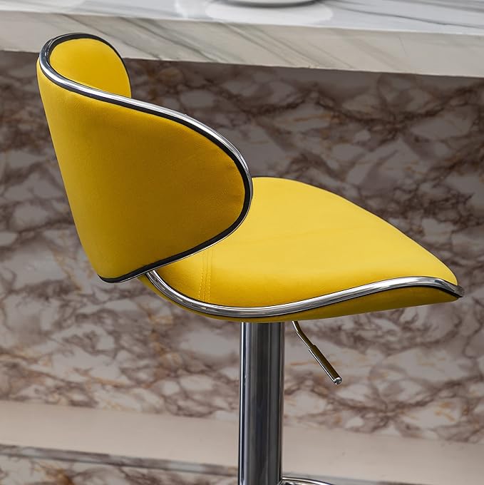 Roundhill Furniture Masaccio Velvet Upholstered Adjustable Swivel Barstool, Set of 2, Yellow