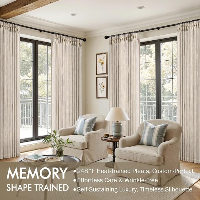 MIULEE Pinch Pleated Thick Linen Curtains 84 Inches Long 2 Panels - Image 2