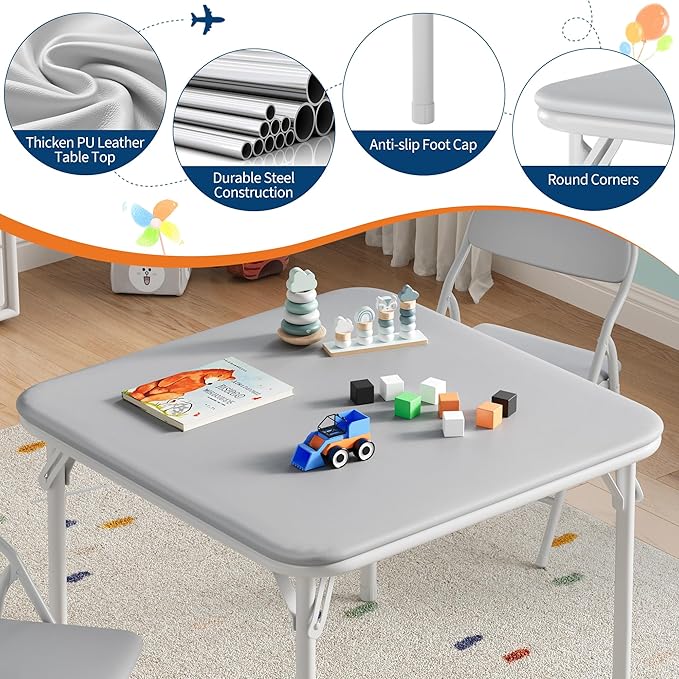 IDEALHOUSE 3 Piece Folding Kids Table and Chairs Set, Children Activity Table and Chairs Set for Dining Room,Daycare,Classrooms