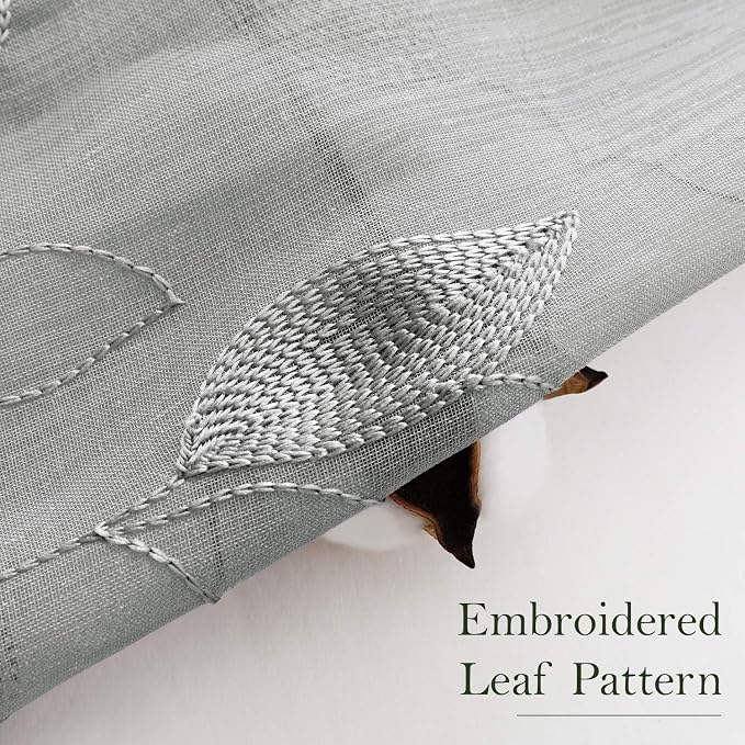 HOMEIDEAS Grey/Gray Sheer Kitchen Curtains 52 x 54 Inch Length 2 Panels - Image 4